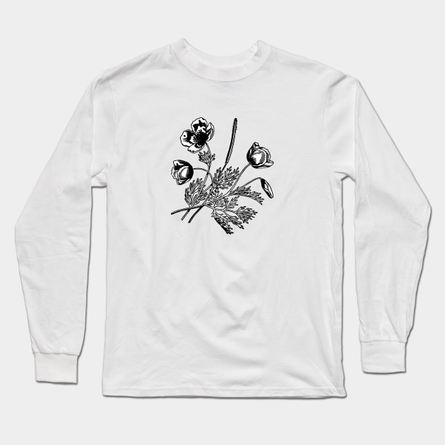 black flower leaf line art design Long Sleeve T-Shirt by creatilory